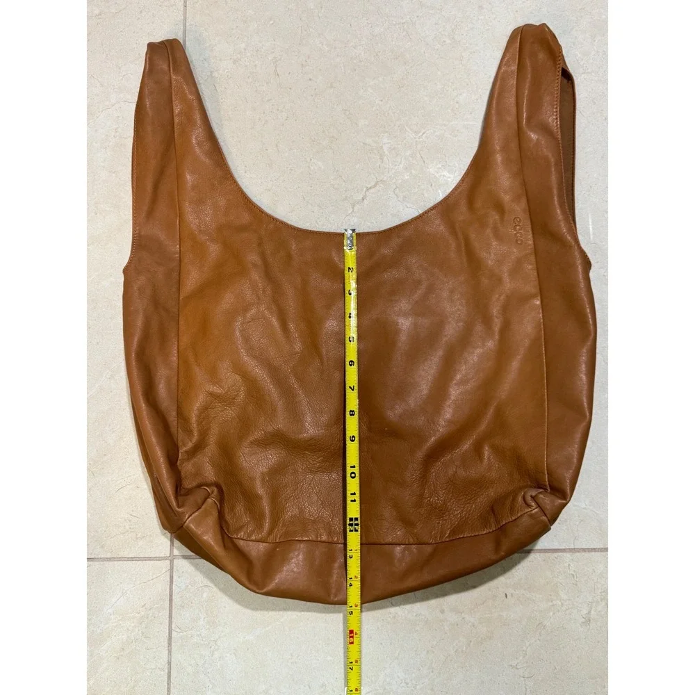 ECCO Genuine Leather Slouchy Hobo Shoulder Bag Cognac Brown
